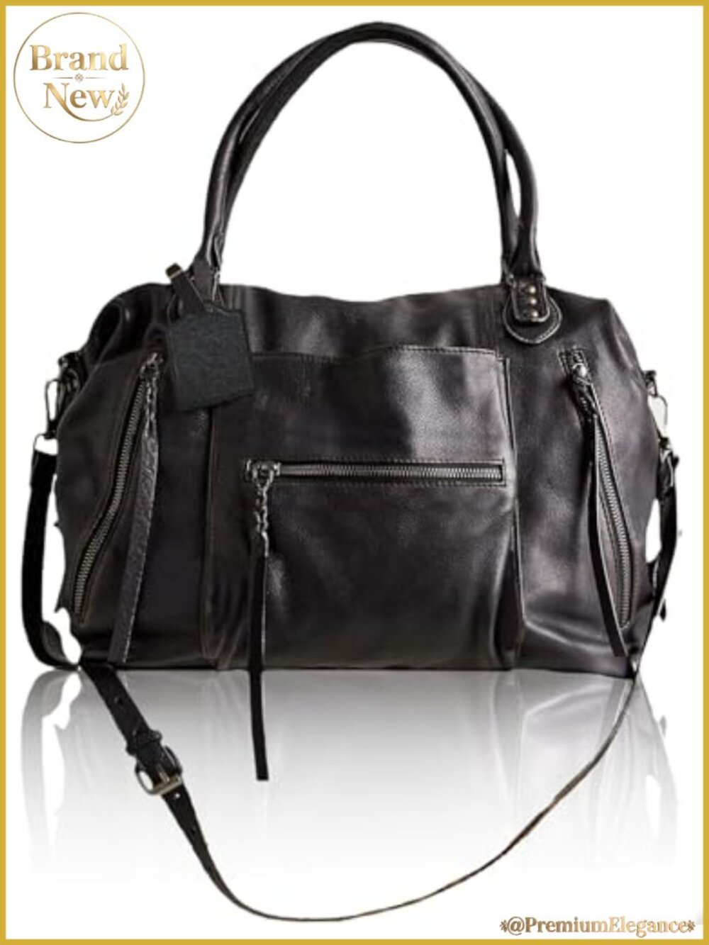 Women's Large Vegan Leather Tote Hobo Bag with Zipper Adjustable Strap Laptop